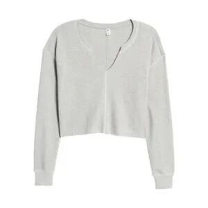 Split Neck Thermal Crop Top Long Sleeve